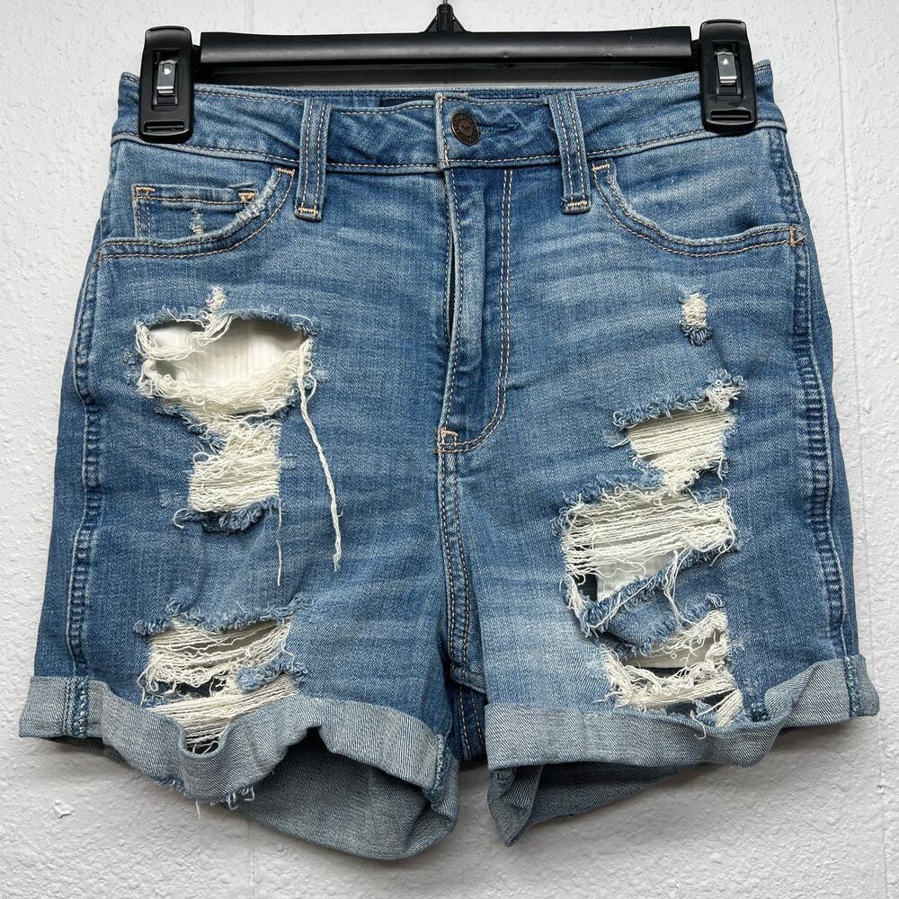 Hollister Curvy High Rise Short 3" Womens Denim Shorts 25 Distressed Adv Stretch
